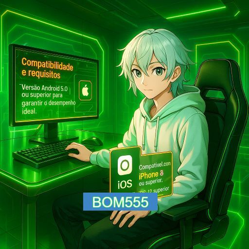 Imagem promocional do app oficial BOM555 destacando a conveniência de jogar cassino online pelo celular ou navegador