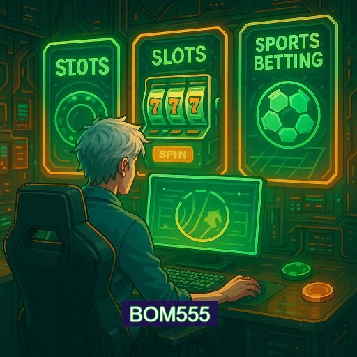 Imagem promocional do app oficial BOM555 destacando a conveniência de jogar cassino online pelo celular ou navegador