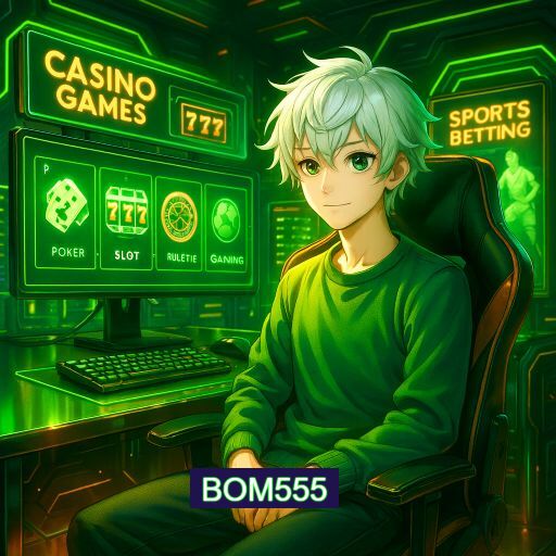Imagem promocional do app oficial BOM555 destacando a conveniência de jogar cassino online pelo celular ou navegador
