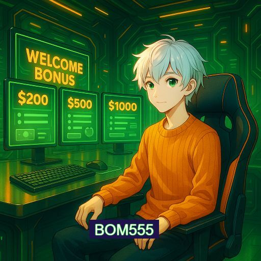Imagem promocional do app oficial BOM555 destacando a conveniência de jogar cassino online pelo celular ou navegador
