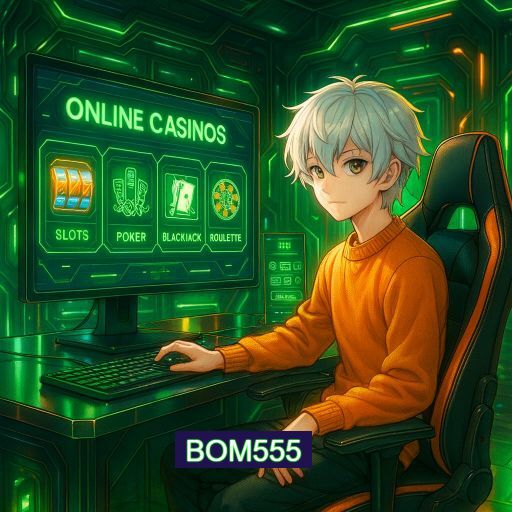 Imagem promocional do app oficial BOM555 destacando a conveniência de jogar cassino online pelo celular ou navegador